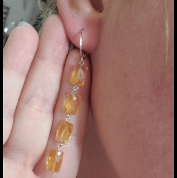 14k white gold checkerboard cut citrine earrings! These are long earrings a litt - Picture 8 of 12